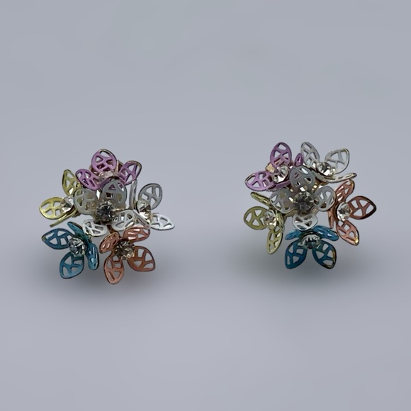 Vintage 50s Pastel Filigree Floral Necklace and Earring  Set - Picture 8 of 16